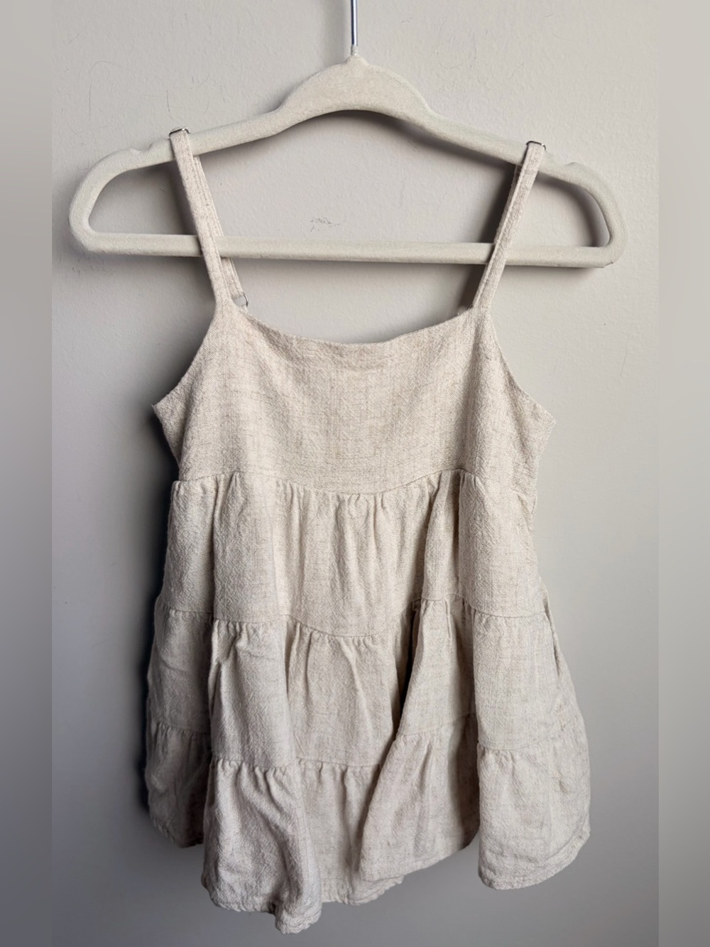 Little Bipsy Cream Tiered Linen-Blend Tank Top